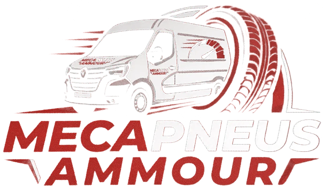 Logo Mecapneus Ammour : camion atelier devant un pneu